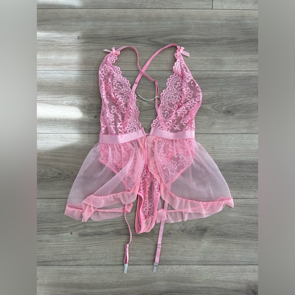 Pink Lace Lingerie Bodysuit